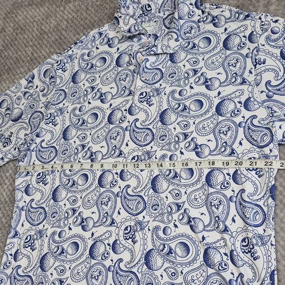 TailorByrd Golf Ball Polo XL Blue Paisley Flamingo Graphic Performance Shirt - Picture 5 of 7